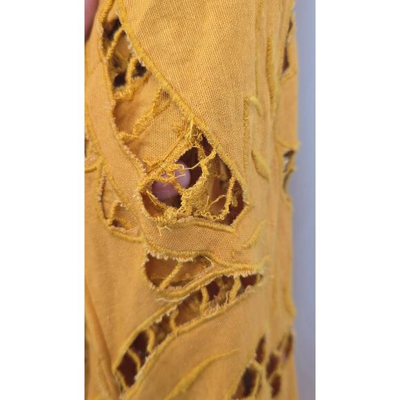 Free People Susanna Eyelet Cotton & Linen Duster Coat – Mustard Amber | Size M - Picture 3 of 6